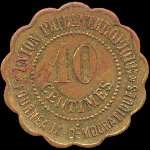 Jeton de 10 centimes 1892 de la Ville de Carcassonne - Union Philanthropique - Fourneaux Démocratiques (11000 - Aude) - revers