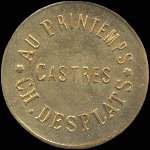 Jeton de 5 centimes Au Printemps - Ch. Desplats à Castres (81100 - Tarn) - avers