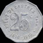 Jeton de 25 centimes 1916 - 1919 de la Ville de Castres (81100 - Tarn) - revers