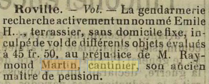 Une Cantine Martin � Roville, mentionn�e dans Le M�morial des Vosges du 3 d�cembre 1907