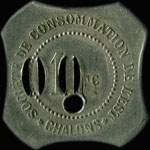 Jeton de 100 francs avec perforations 00 et trou sur un 1 de la Soci�t� de Consommation de l'Est � Chalons-en-Champagne ex Ch�lons-sur-Marne (51000 - Marne) - revers