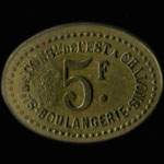 Jeton de 5 francs avec contremarque TREFLE de la Société de Consommation de l'Est - Boulangerie à Chalons-en-Champagne ex Châlons-sur-Marne (51000 - Marne) - avers