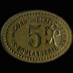 Jeton de 5 francs avec contremarque TREFLE de la Soci�t� de Consommation de l'Est - Boulangerie � Chalons-en-Champagne ex Ch�lons-sur-Marne (51000 - Marne) - revers