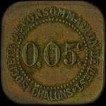 Jeton de 5 centimes avec contremarque M de la Société de Consommation de l'Est à Chalons-en-Champagne ex Châlons-sur-Marne (51000 - Marne) - avers