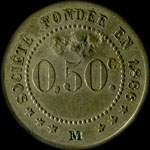 Jeton de 50 centimes avec contremarques M et TREFLE de la Soci�t� de Consommation de l'Est � Chalons-en-Champagne ex Ch�lons-sur-Marne (51000 - Marne) - revers