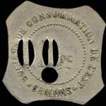 Jeton de 100 francs avec perforations, trou et contremarque M sur un 1 de la Soci�t� de Consommation de l'Est � Chalons-en-Champagne ex Ch�lons-sur-Marne (51000 - Marne) - revers