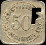 Jeton de 50 centimes avec surfrappe grand F de la Soci�t� de Consommation de l'Est - Boulangerie � Chalons-en-Champagne ex Ch�lons-sur-Marne (51000 - Marne) - revers