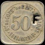 Jeton de 50 centimes avec surfrappe petit F de la Soci�t� de Consommation de l'Est - Boulangerie � Chalons-en-Champagne ex Ch�lons-sur-Marne (51000 - Marne) - revers