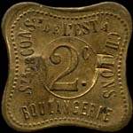 Jeton de 2 centimes avec surfrappe F de la Société de Consommation de l'Est - Boulangerie à Chalons-en-Champagne ex Châlons-sur-Marne (51000 - Marne) - avers