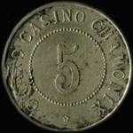 Jeton de 5 francs du Grand Casino Chamonix (74400 - Haute-Savoie) - revers