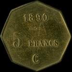 Jeton de 5 francs 1890 de l'Economat - Laminoirs de Champigneulles (54250 - Meurthe-et-Moselle) - revers