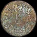 Jeton de 5 centimes 1889 de la Soci�t� M�tallurgique de Champigneulles et Neuves-Maisons - Economat - � Champigneulles (54250 - Meurthe-et-Moselle) - revers