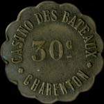 Jeton de 30 centimes du Casino des Bateaux à Charenton-le-Pont (94220 - Val-de-Marne) - avers