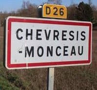 Panneau d'entr�e de la ville de Chevresis-Monceau (02270 - Aisne)