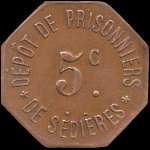 Jeton de 5 centimes du Dépôt de Prisonniers de Sédières à Clergoux (19320 - Corrèze) - avers