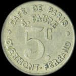 Jeton de 5 centimes du Caf� de Paris - J.&nbsp;Faure de Clermont-Ferrand (63000 - Puy-de-D�me) - avers