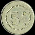 Jeton de 5 centimes du Caf� de Paris - J.&nbsp;Faure de Clermont-Ferrand (63000 - Puy-de-D�me) - revers