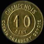Jeton de 10 centimes 1869 de Champenois Cognin Chamb�ry Savoie - Tissage m�canique de soieries � Cognin (73160 - Savoie) - avers