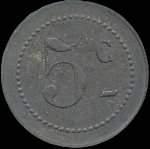 Jeton de 5 centimes de la Ville de Cr�cy-en-Brie (devenue Cr�cy-La-Chapelle) (77580 - Seine-et-Marne) - revers