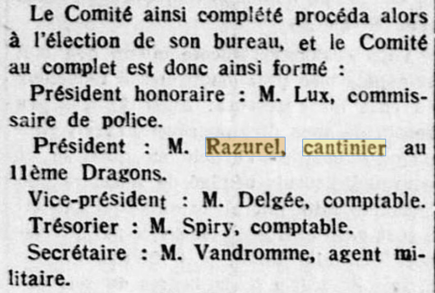 Le Cantinier Razurel est mentionn� dans Le Nouvelliste d'Alsace du 7 mars 1928