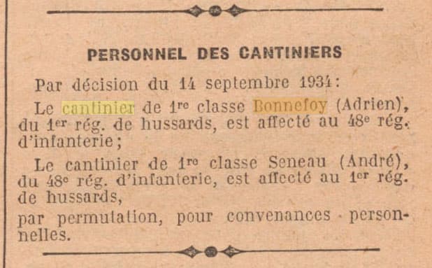 Journal Officiel de la R�publique fran�aise le 15 septembre 1934 - permuttation des cantines Bonnefoy et Seneau