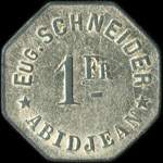 Jeton de n�cessit� de 1 franc �mis par Eug�ne Schneider � Abidjan (C�te d'Ivoire) - avers