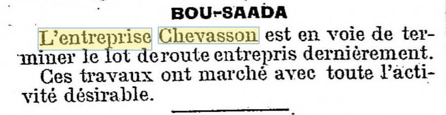 Mention de Chevasson dans Le Journal Général de l'Algérie et de la Tunisie du 1er décembre 1904