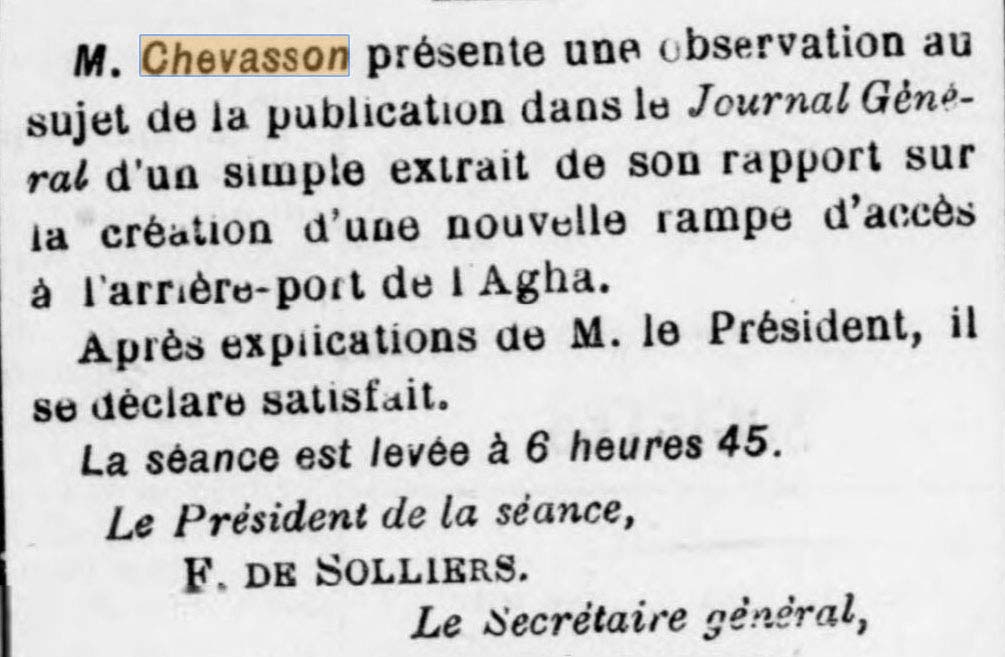 Mention de Chevasson dans Le Journal Général de l'Algérie et de la Tunisie du 28 février 1904