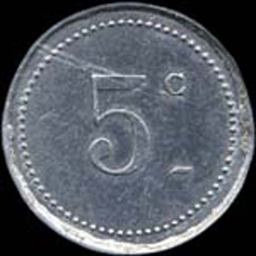 Jeton de n�cessit� de 5 centimes �mis par la Chambre de Commerce de B�ne en Alg�rie - revers