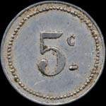 Jeton de n�cessit� de 5 centimes avec petit c �mis en 1915 par la Chambre de Commerce de Bougie en Alg�rie - revers