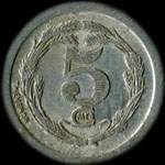 Jeton de n�cessit� de 5 centimes �mis en 1921 par la Chambre de Commerce de Djibouti - revers