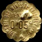 Jeton de n�cessit� de 5 centimes �mis par l'Epicerie des Mines de Kristel - Benyaya � Saint-Cloud (Oran - Alg�rie) - avers