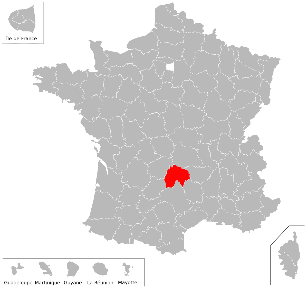 Emplacement du d�partement du Cantal (15) en grand format