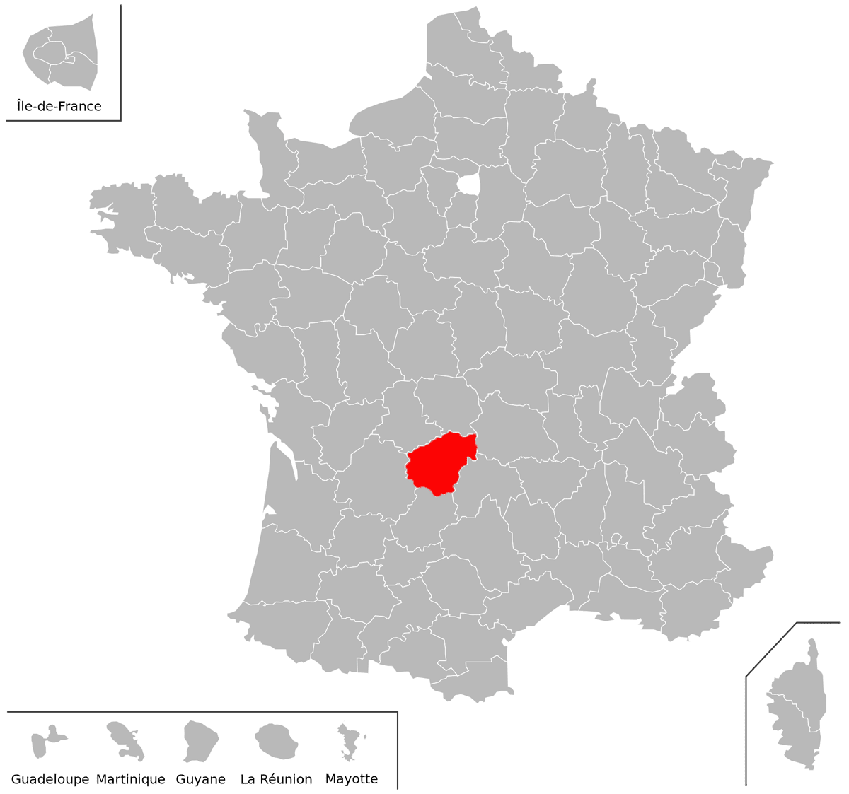 Emplacement du d�partement de Corr�ze (19) en grand format