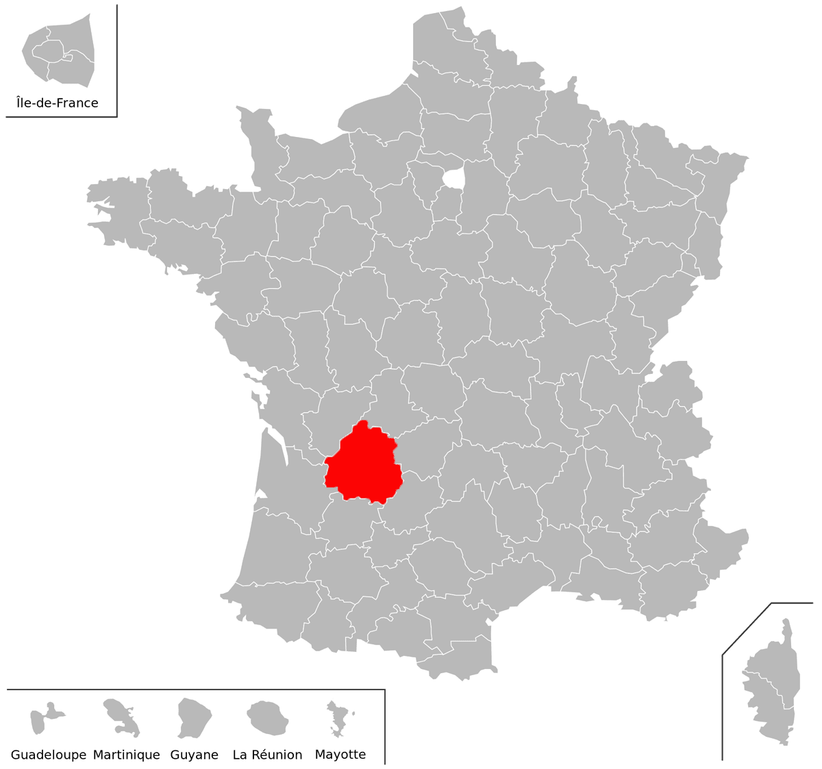 Emplacement du département de la Dordogne (24) en grand format