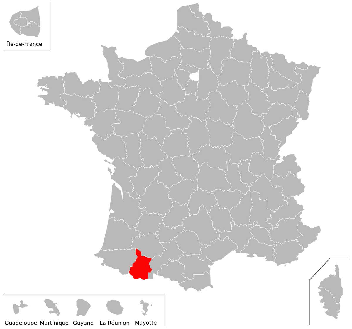 Emplacement du département des Hautes-Pyrénées (65) en grand format