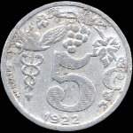 Jeton de 5 centimes 1922 aluminium de l'Union des Commerçants Détaillants d'Epernay (51200 - Marne) - revers