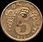 Jeton de 5 centimes 1922 laiton de l'Union des Commerçants Détaillants d'Epernay (51200 - Marne) - revers