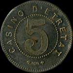 Jeton de 5 francs du Casino d'Etretat (76790 - Seine-Maritime) - revers
