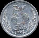 Jeton de 5 centimes 1922 de la Chambre de Commerce d'Eure-et-Loir (28 - D�partement) - revers