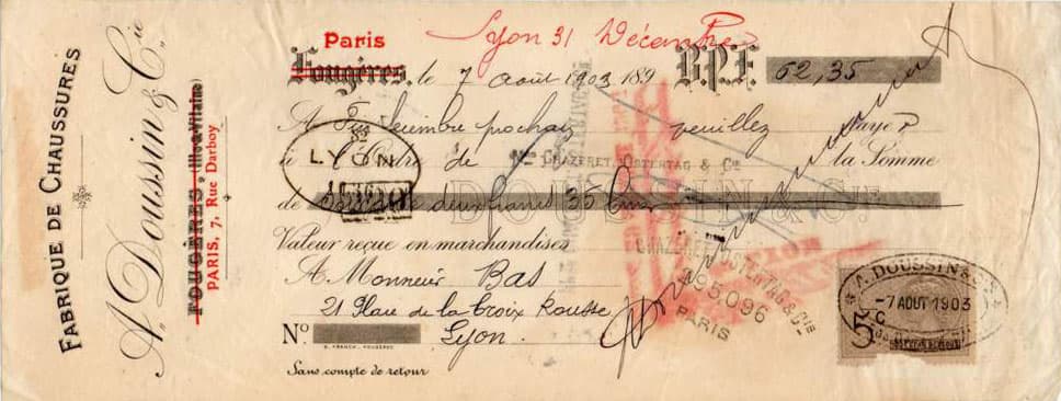 Lettre de change Doussin & Cie n� 1