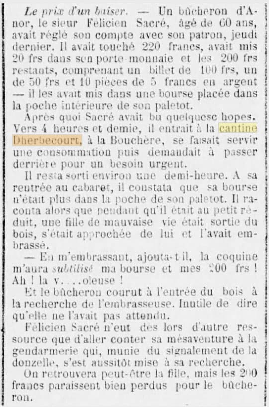 Article paru dans le Journal de Fourmies du 20 juillet 1902 relatant un incident � la Cantine Dherbecourt