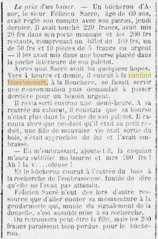 Article paru dans le Journal de Fourmies du 20 juillet 1902 relatant un incident à la Cantine Dherbecourt