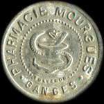 Jeton de 10 centimes (chiffres striés de 10 mm, C = 3 mm et grénetis de 16,5 mm) de la Pharmacie Mourgues à Ganges (34190 - Hérault) - avers