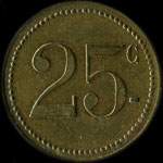 Jeton de 25 centimes (chiffres pleins de 10 mm, tiret sous C (aux 3/4 du 5) et grénetis de 20 mm) de la Pharmacie Mourgues à Ganges (34190 - Hérault) - revers
