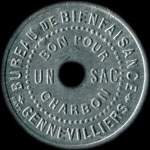 Jeton d'un sac de charbon du Bureau de Bienfaisance de Gennevilliers (92230 - Hauts-de-Seine) - avers