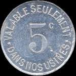 Jeton de 5 centimes de l'Usine � gaz E.C.F.M. � Gennevilliers (92230 - Hauts-de-Seine) - revers