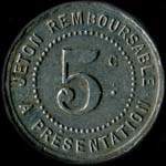 Jeton de 5 centimes de la Soci�t� Grand'Combienne d'Alimentation � La Grand-Combe (30110 - Gard) - revers