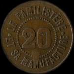 Jeton de 20 centimes avec contremarque I dans le losange au revers Le Familist�re et sa Manufacture � Guise (02120 - Aisne) - revers