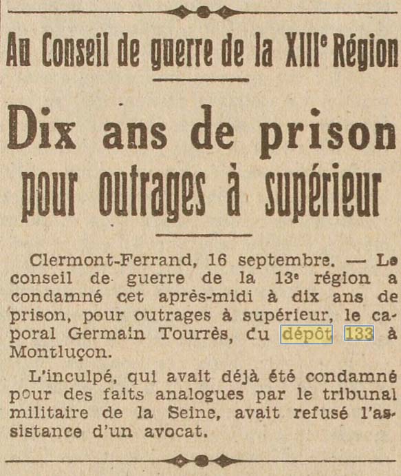Le D�p�t 133 est mentionn� dans L'Oeuvre du 17 septembre 1940